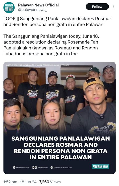 palawan scandal|Palawan declares bloggers Rendon, Rosmar persona non grata.